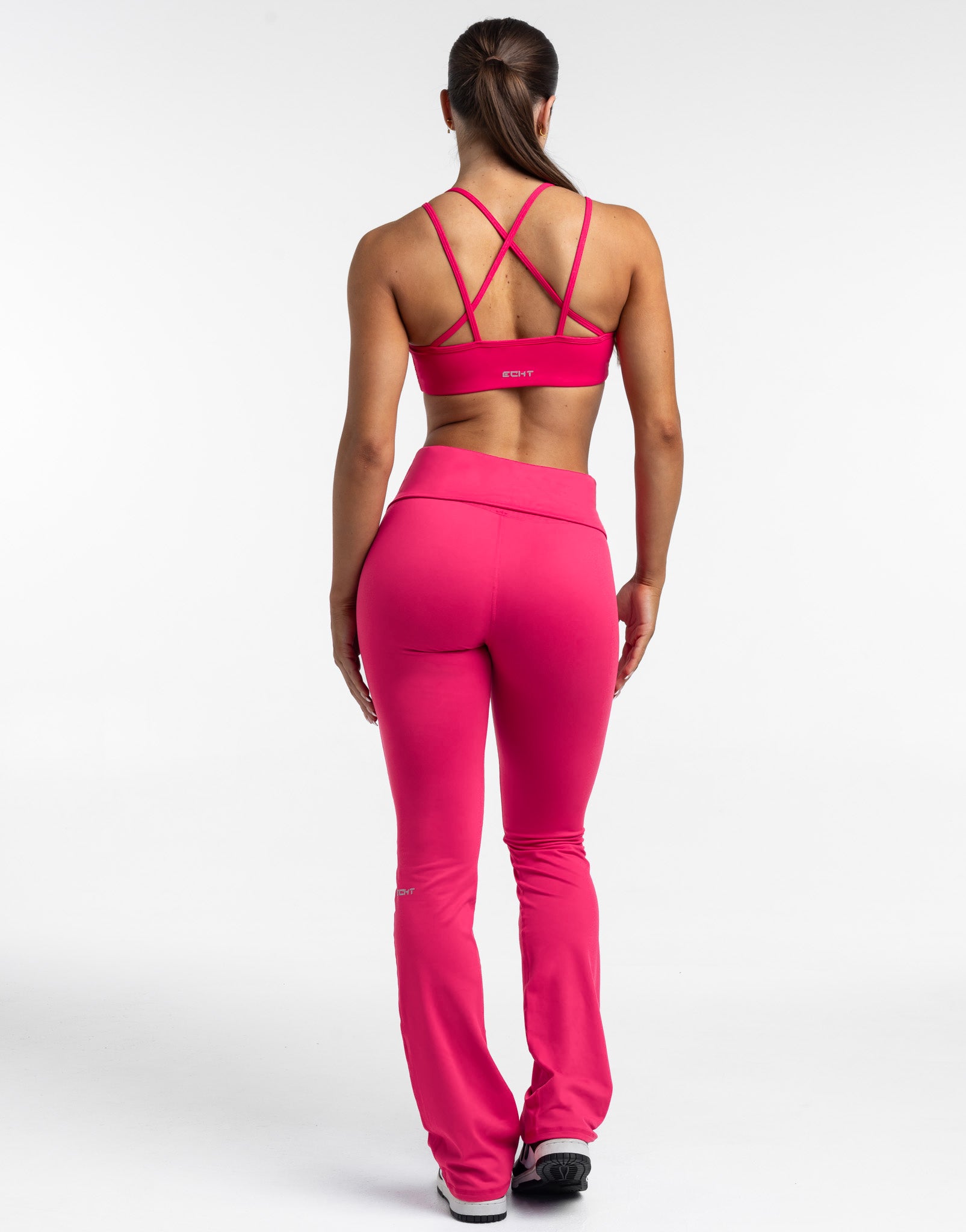 Fold Over Flare Leggings - Bright Pink