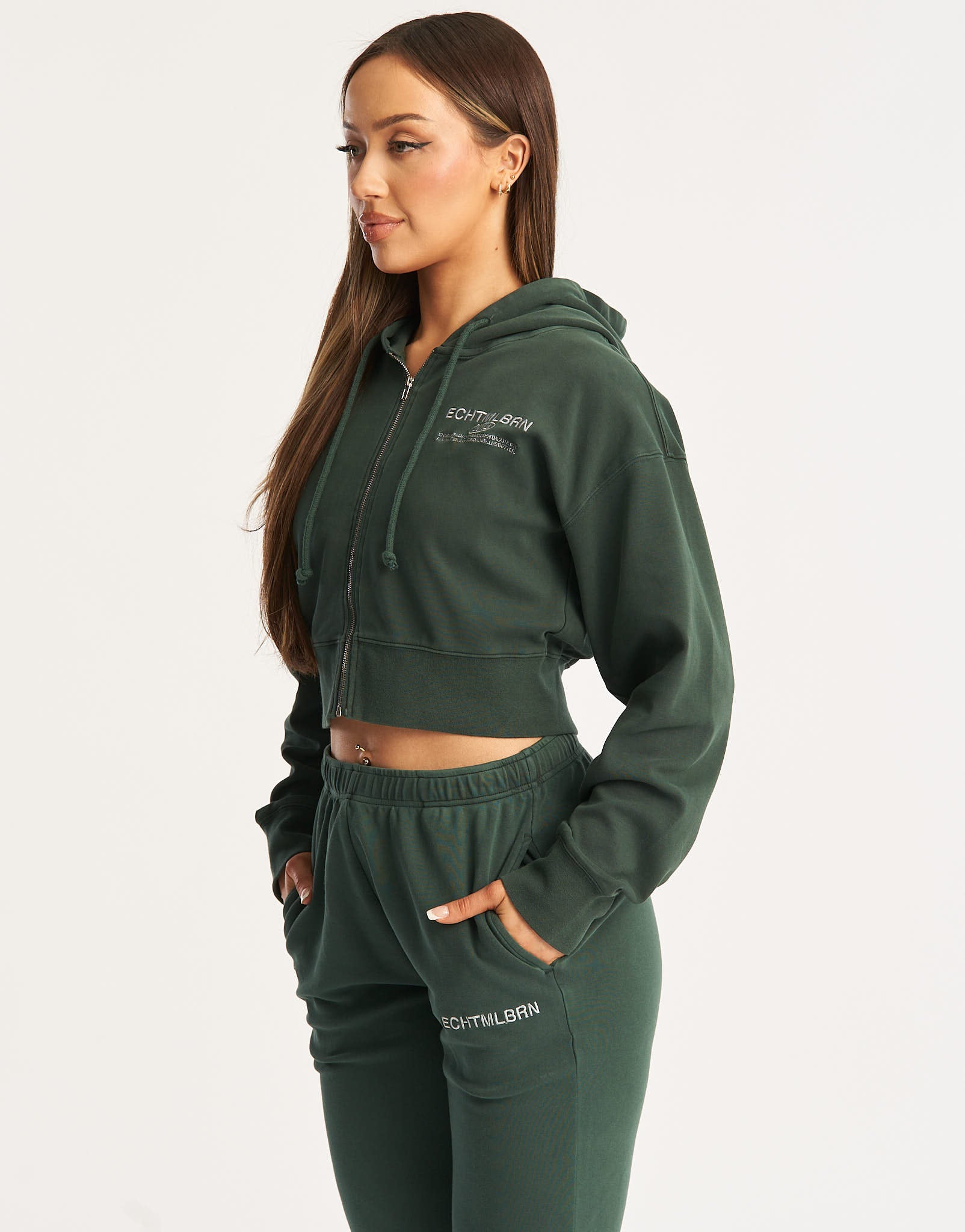 MLBRN Cropped Zip-Up Hoodie - Green