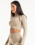 League Cropped Zip-Up - Taupe Grey