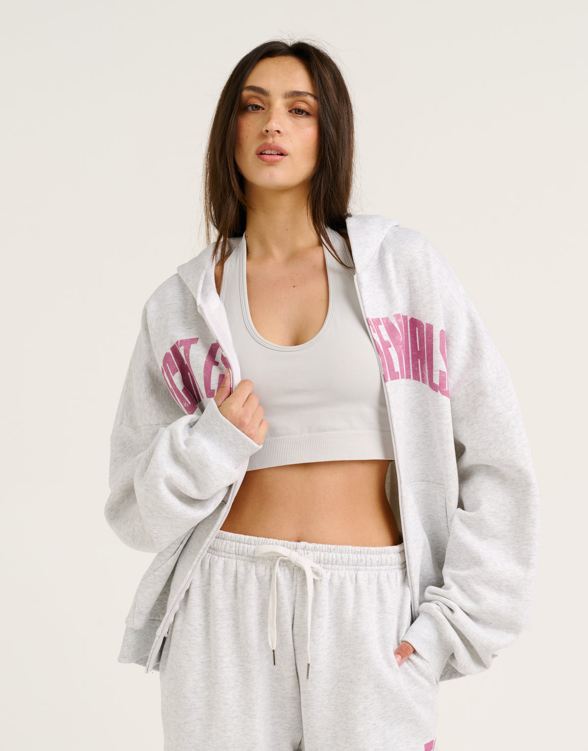 College Combed Fleece Zip-Up Hoodie - Grey Marle