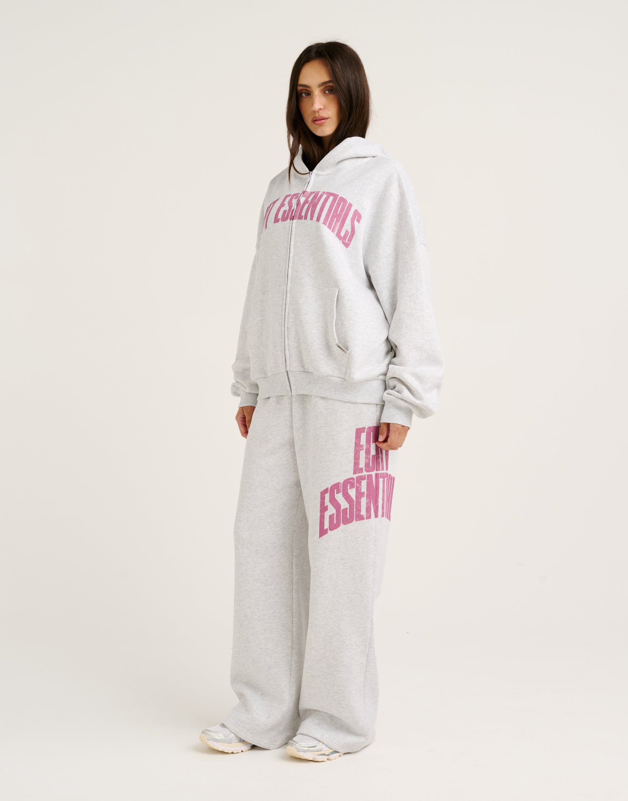 College Combed Fleece Zip-Up Hoodie - Grey Marle