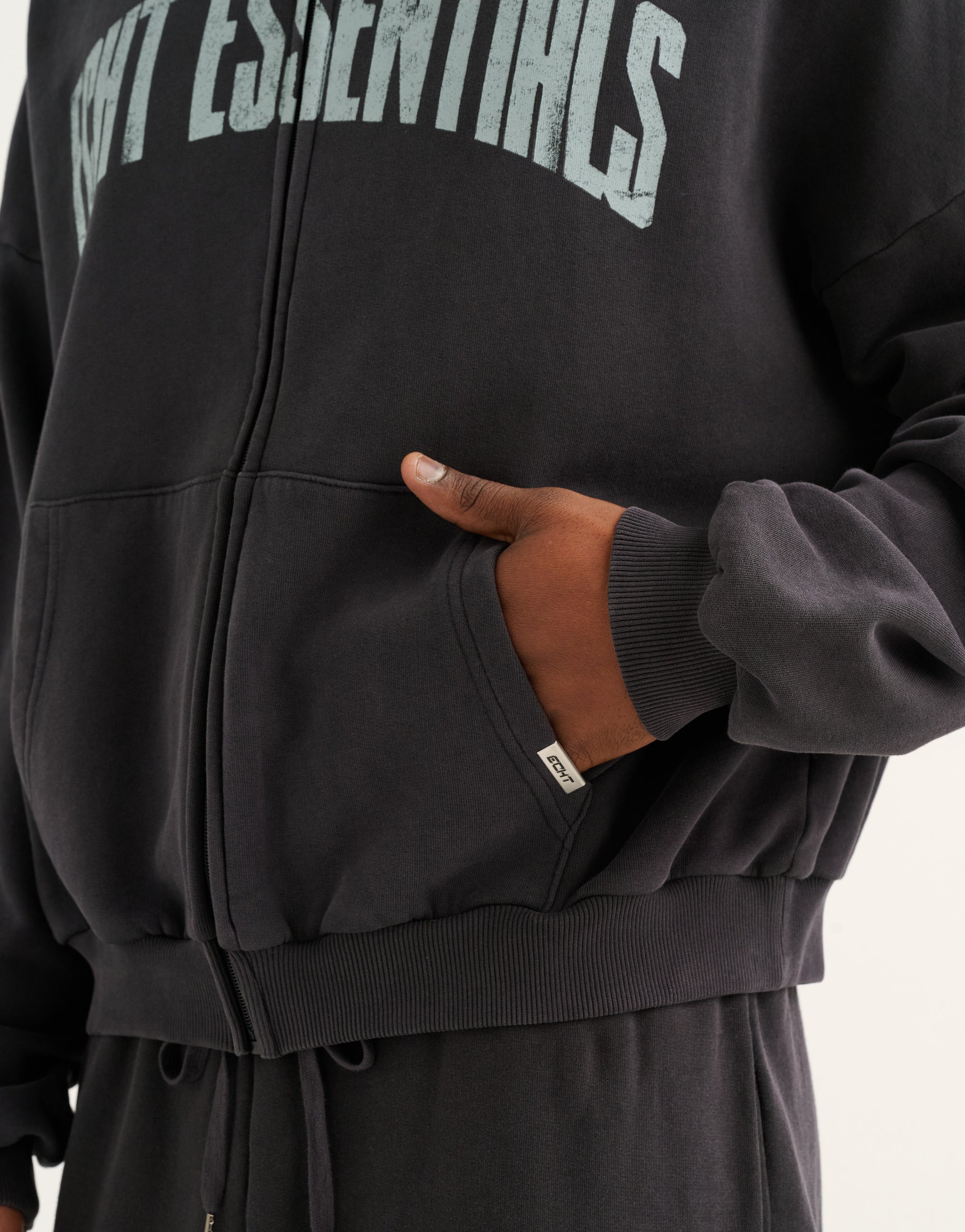 College Combed Fleece Zip-Up Hoodie - Phantom Black
