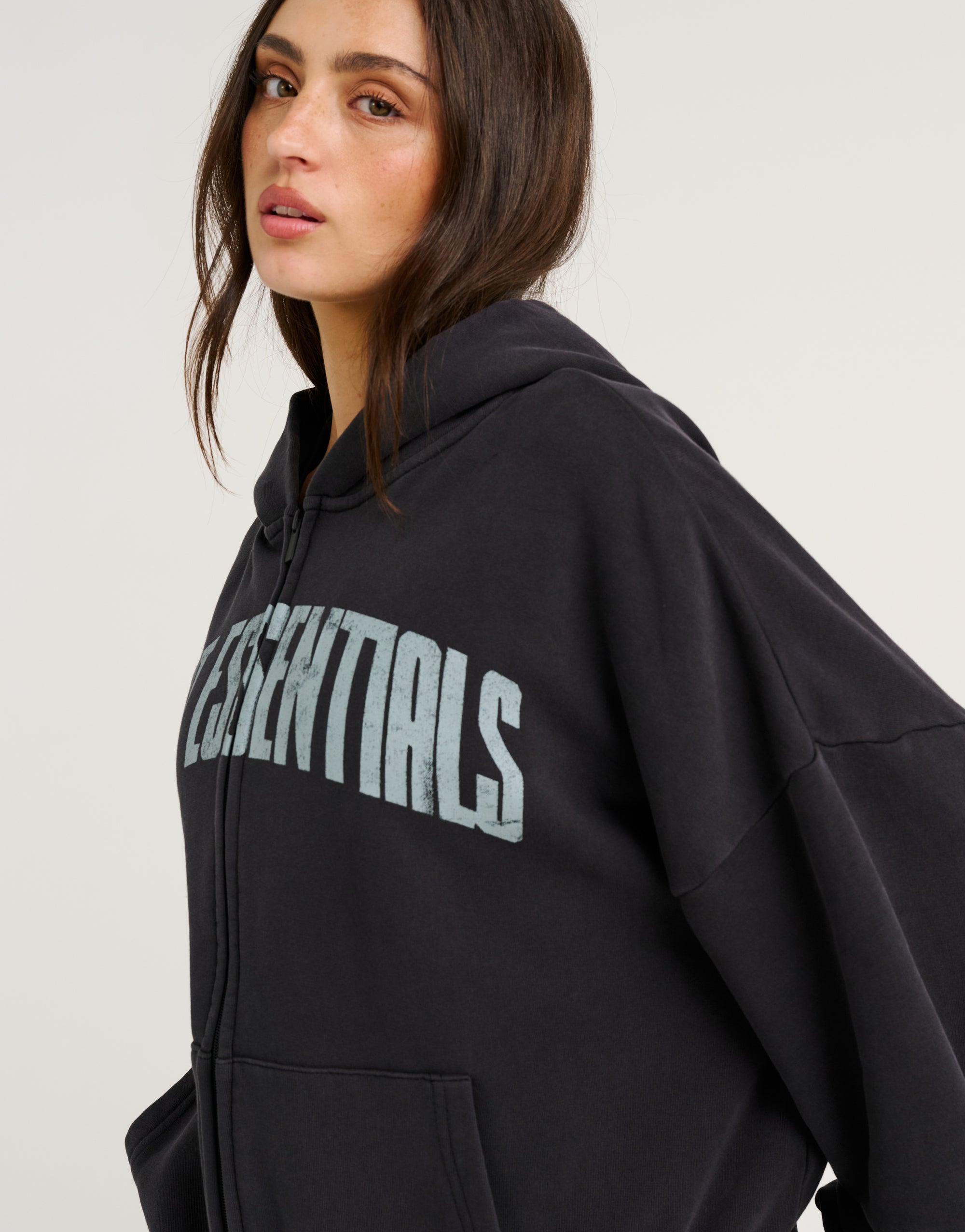 College Combed Fleece Zip-Up Hoodie - Phantom Black