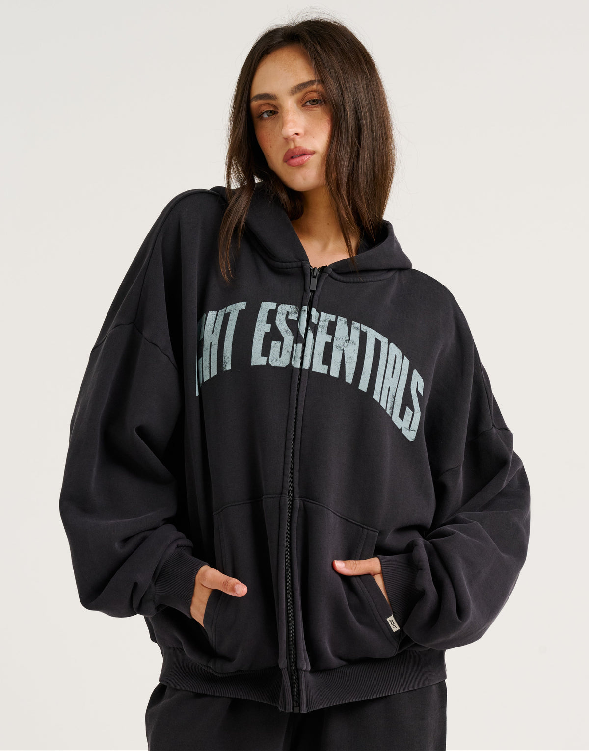 College Combed Fleece Zip-Up Hoodie - Phantom Black