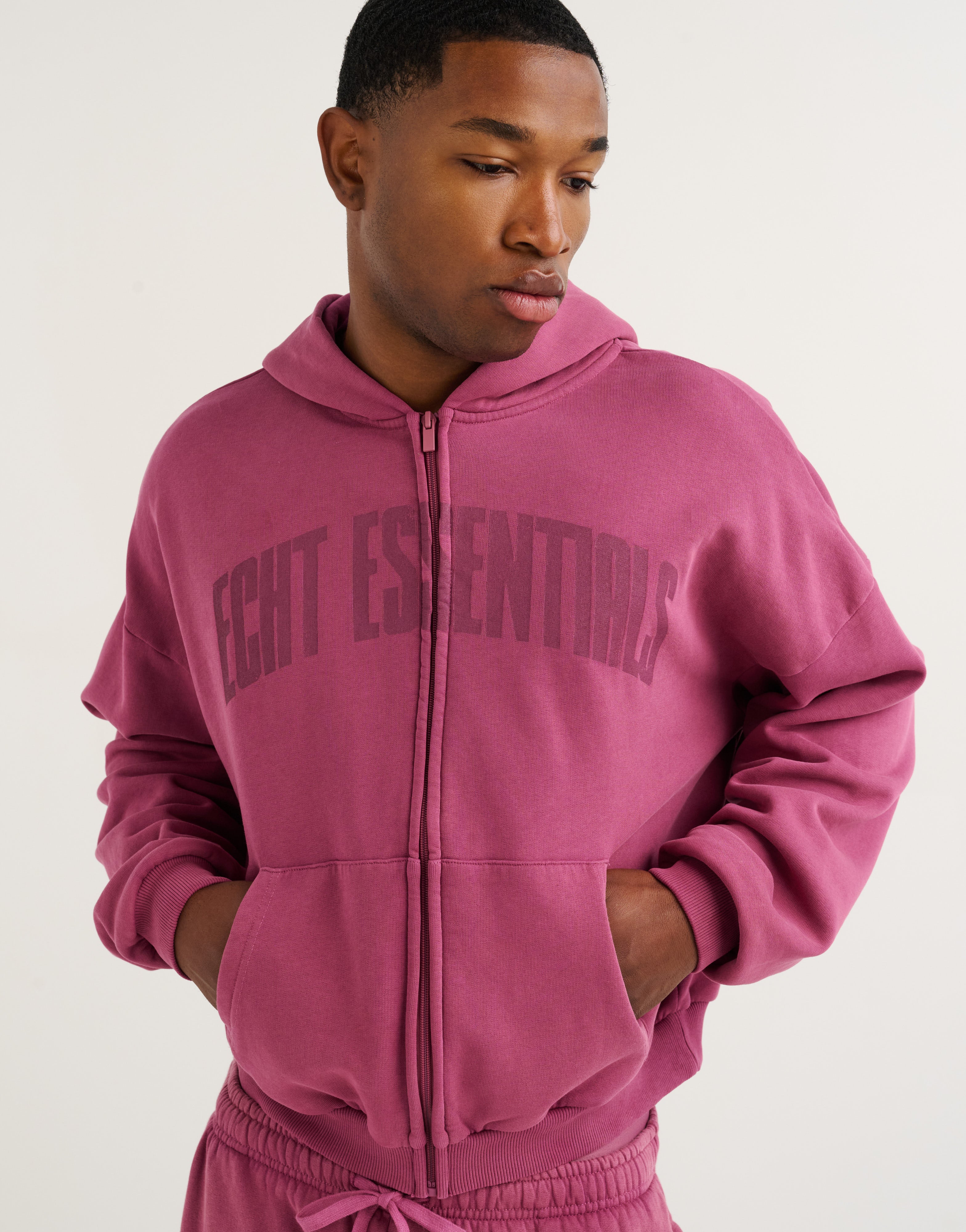 College Combed Fleece Zip-Up Hoodie - Plum