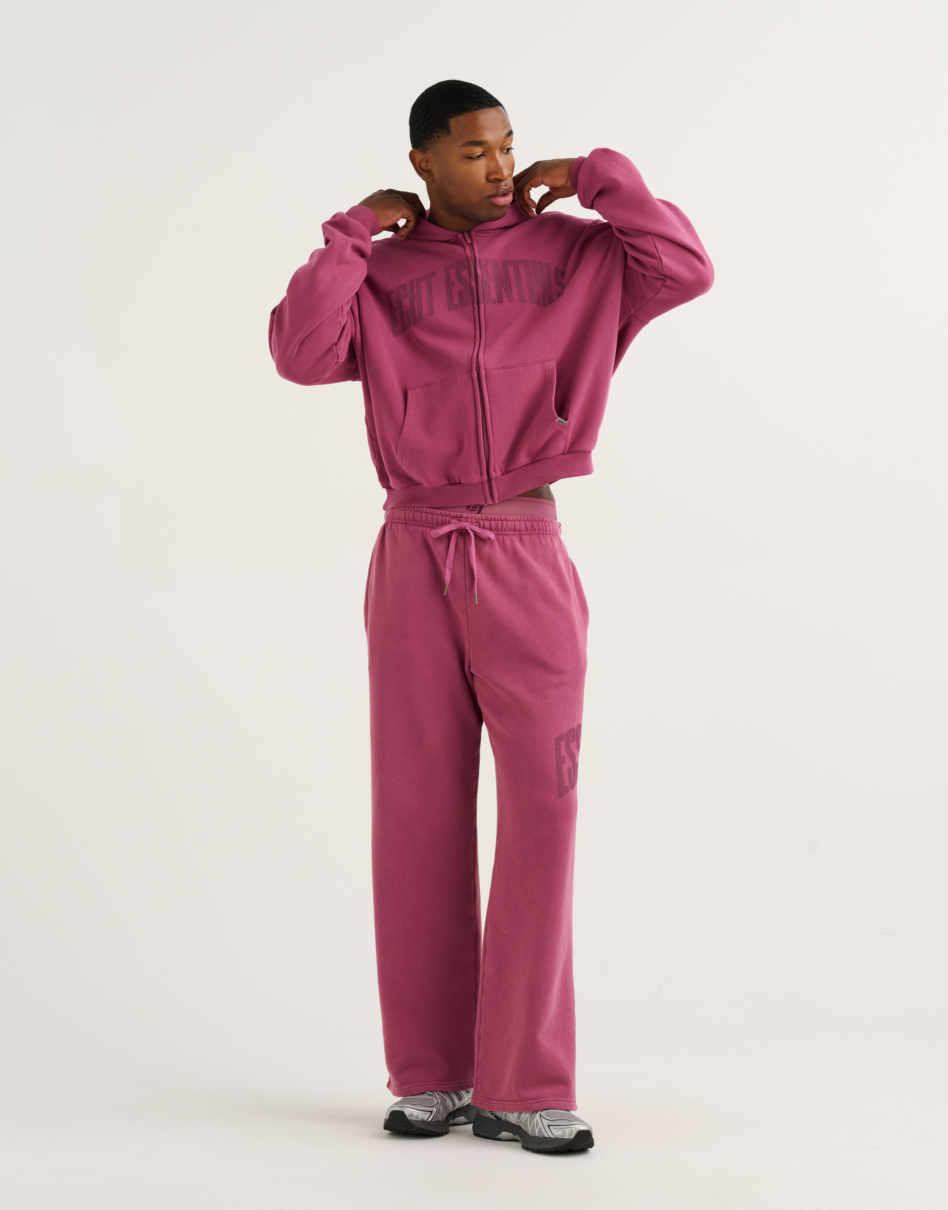 College Combed Fleece Zip-Up Hoodie - Plum