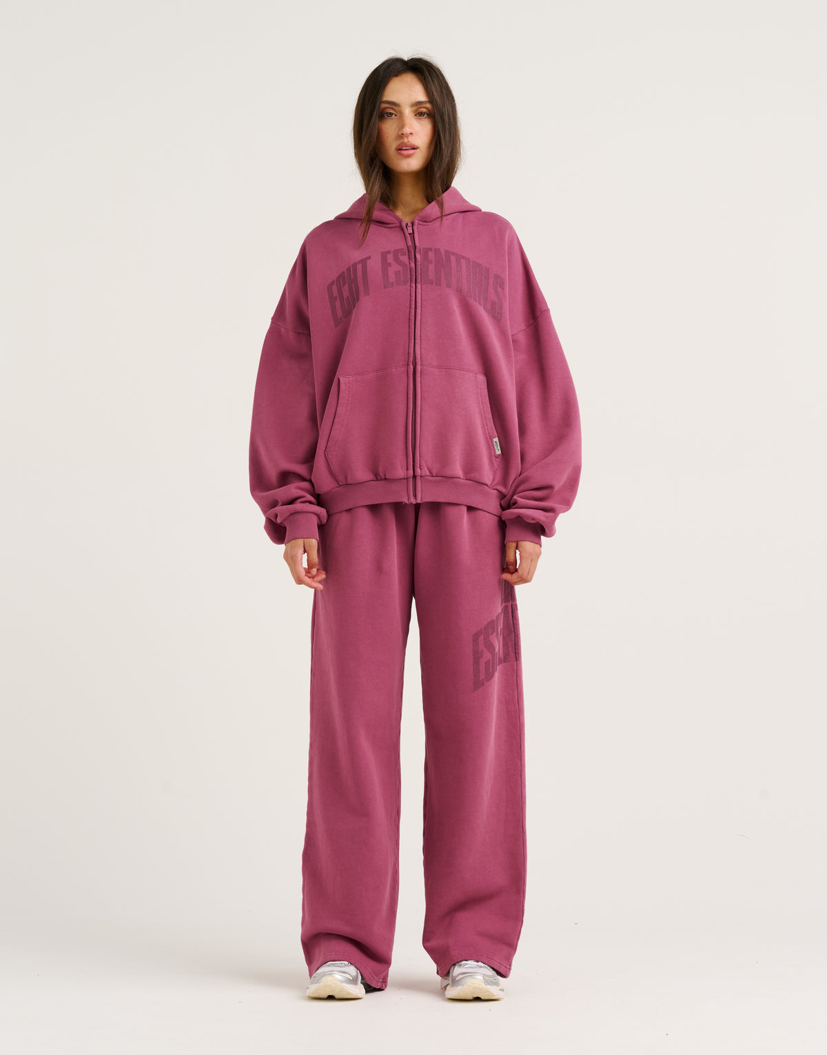 College Combed Fleece Zip-Up Hoodie - Plum