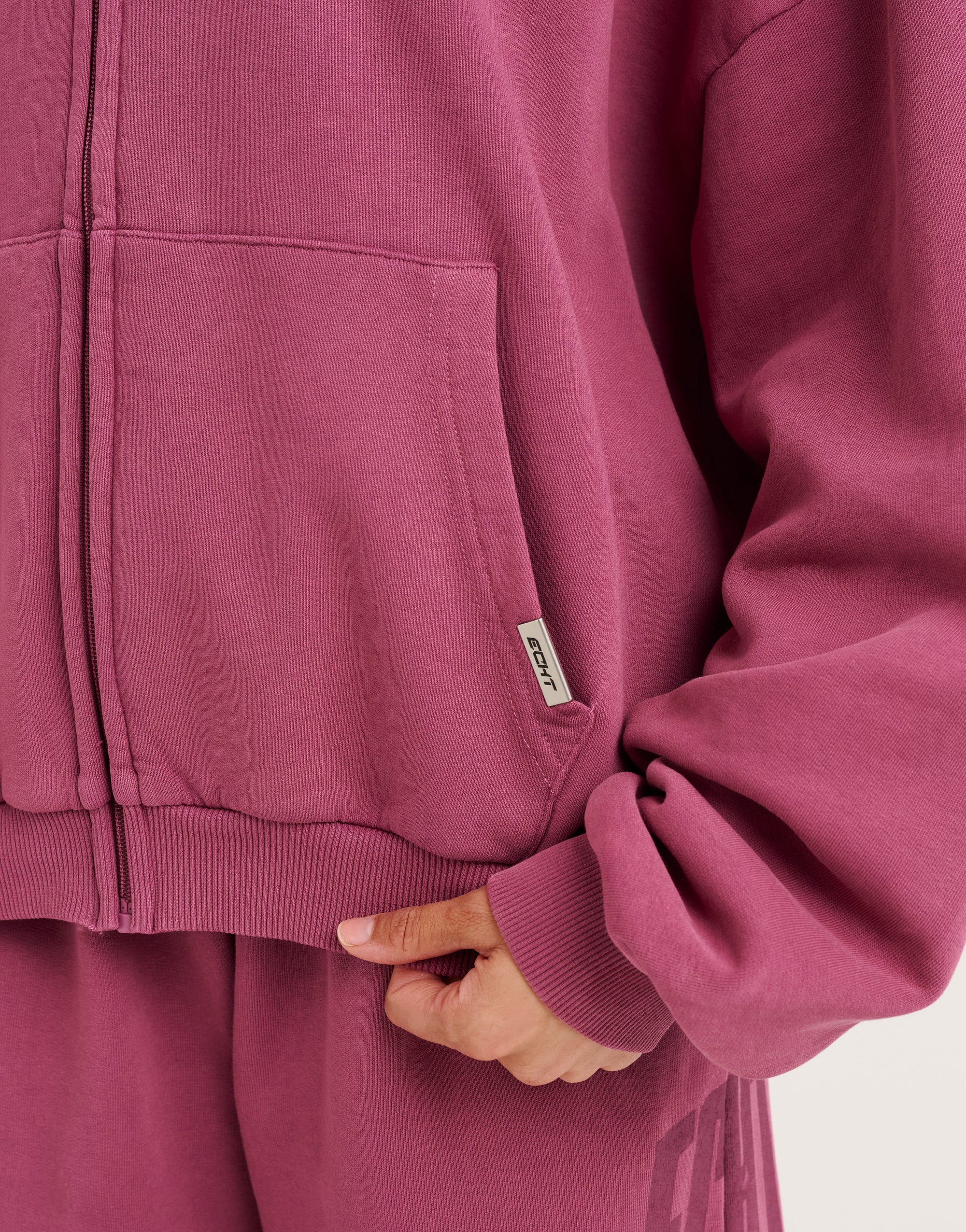 College Combed Fleece Zip-Up Hoodie - Plum