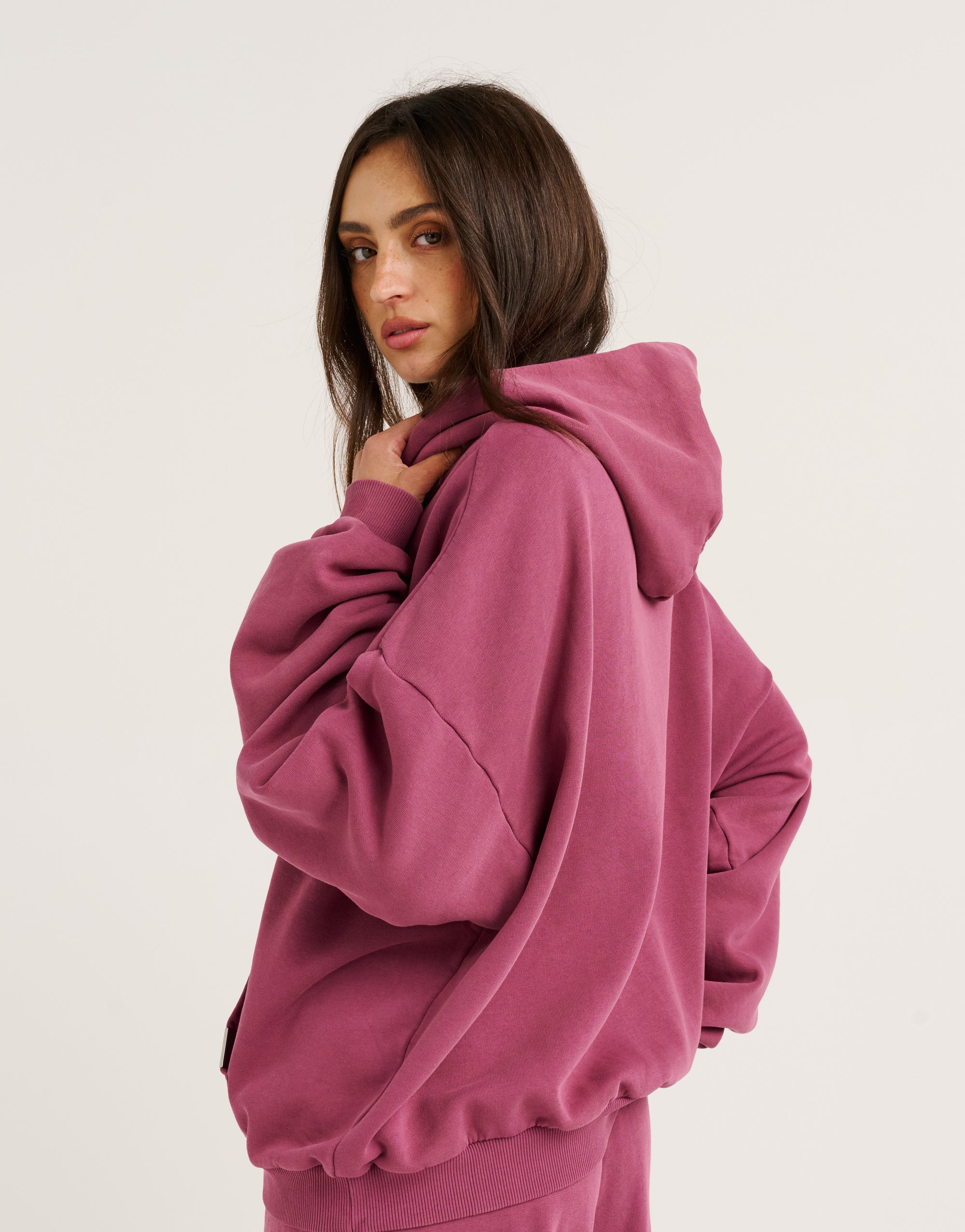 College Combed Fleece Zip-Up Hoodie - Plum