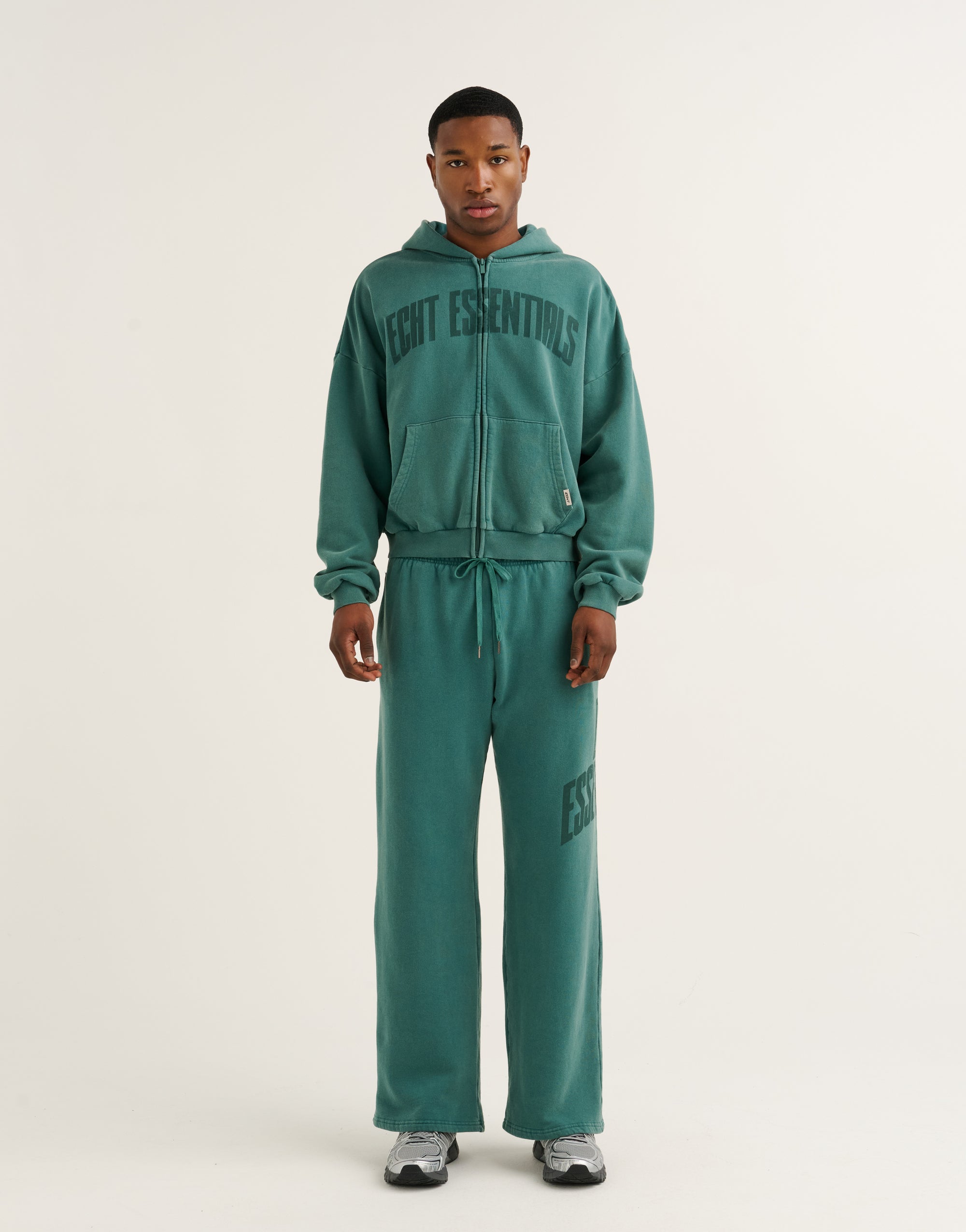 College Combed Fleece Zip-Up Hoodie - Teal