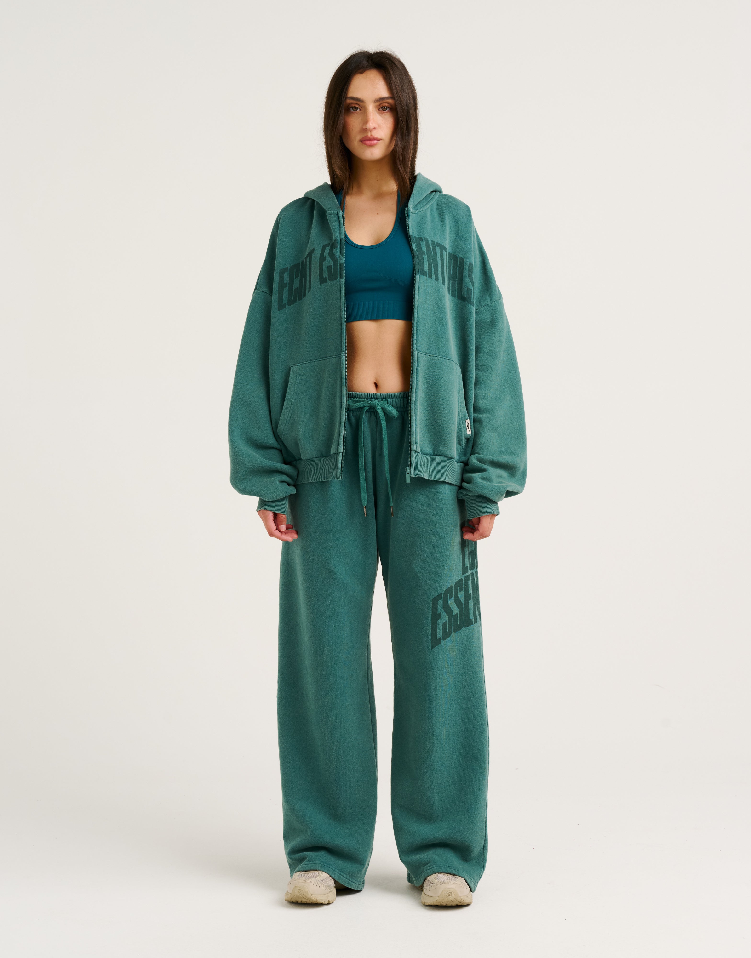 College Combed Fleece Zip-Up Hoodie - Teal