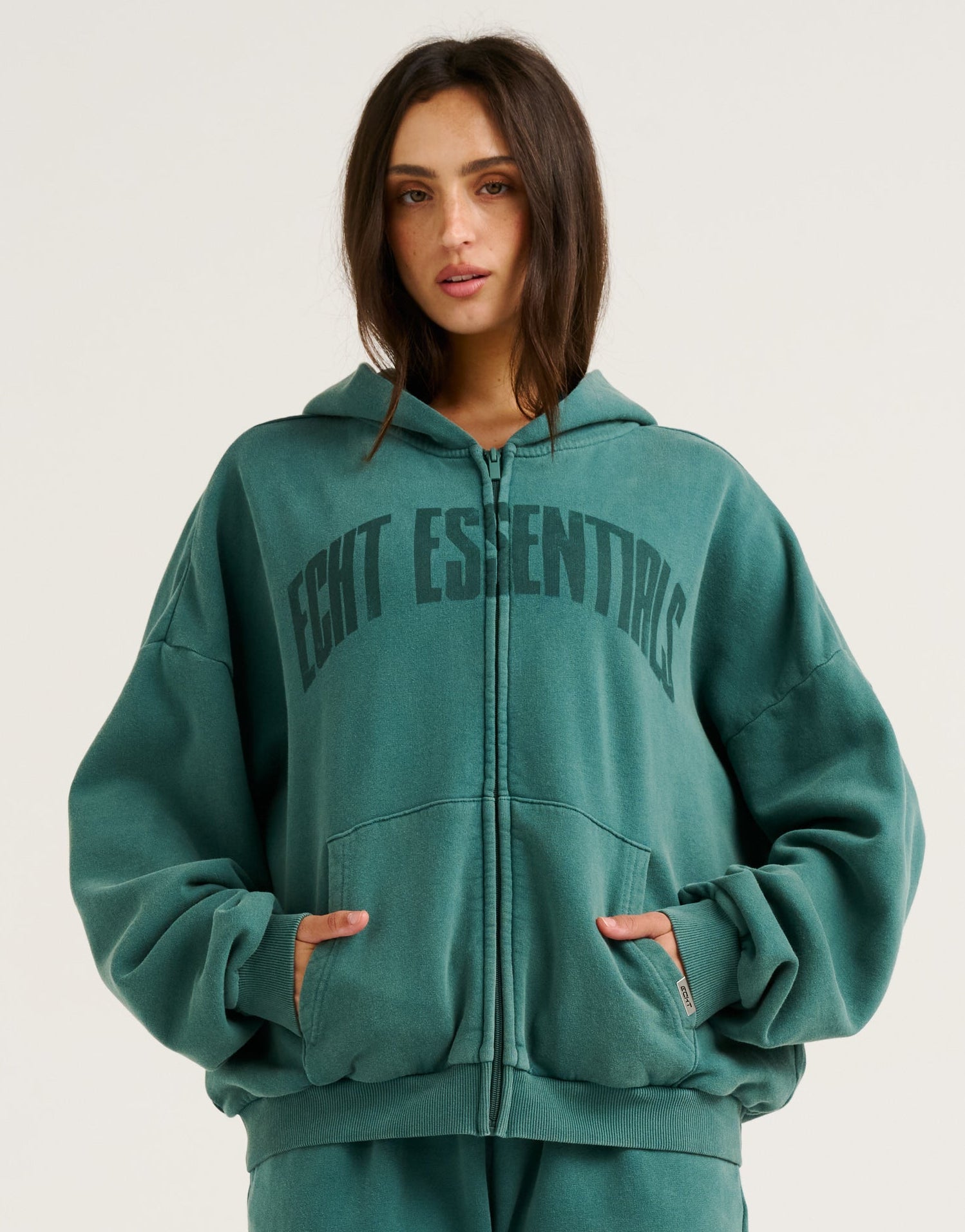 College Combed Fleece Zip-Up Hoodie - Teal