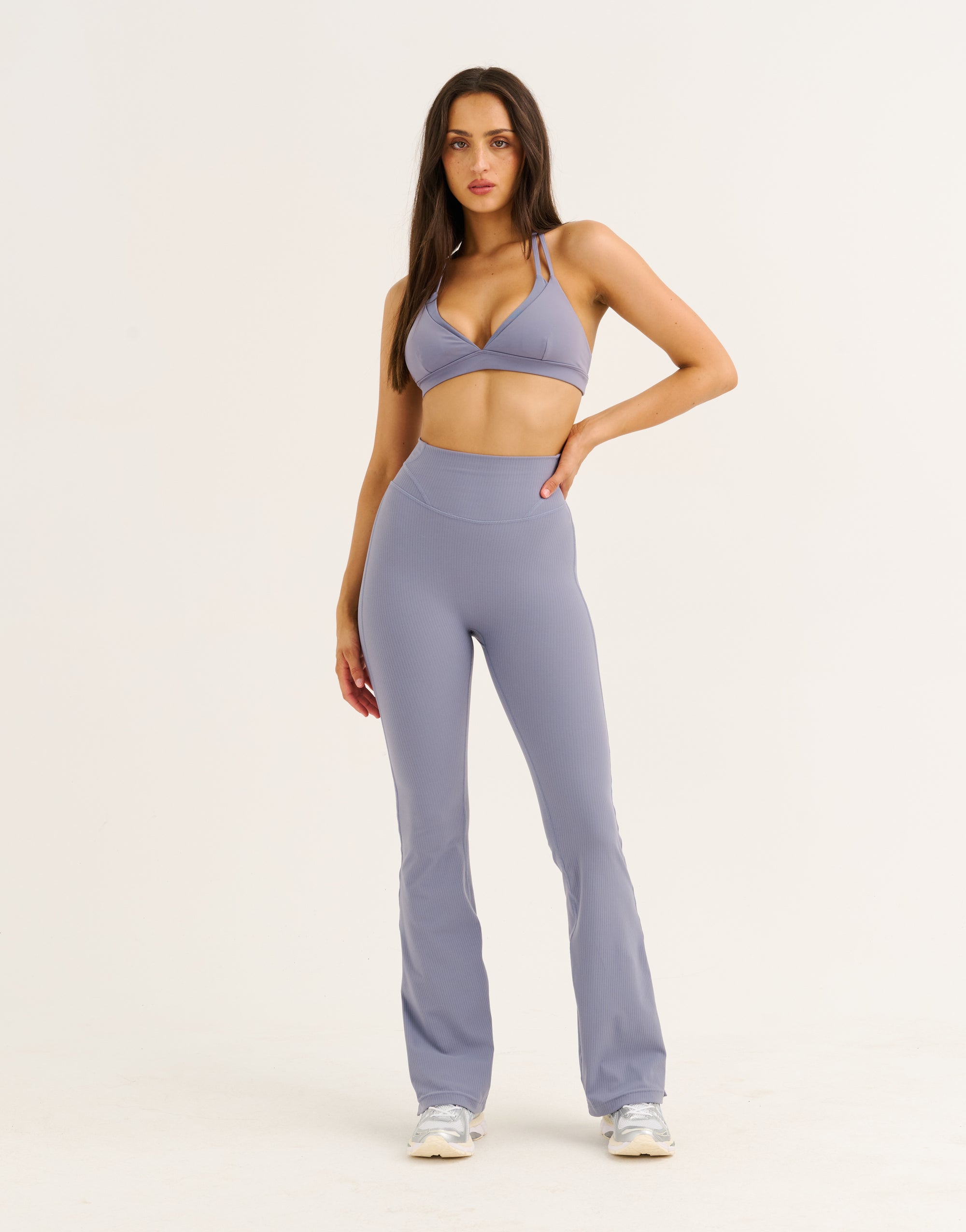 Flare Ribbed Leggings V2 - Washed Blue