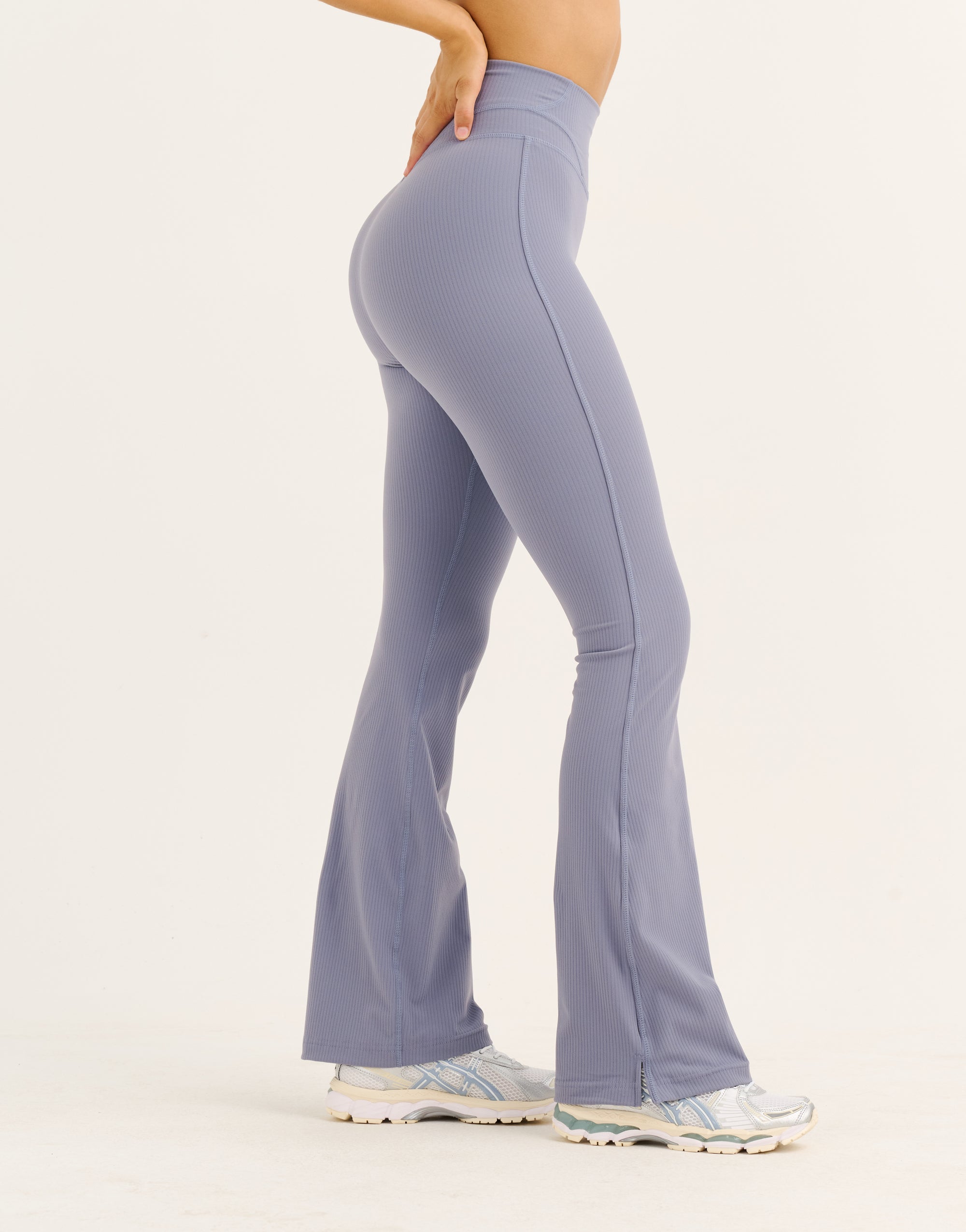 Flare Ribbed Leggings V2 - Washed Blue
